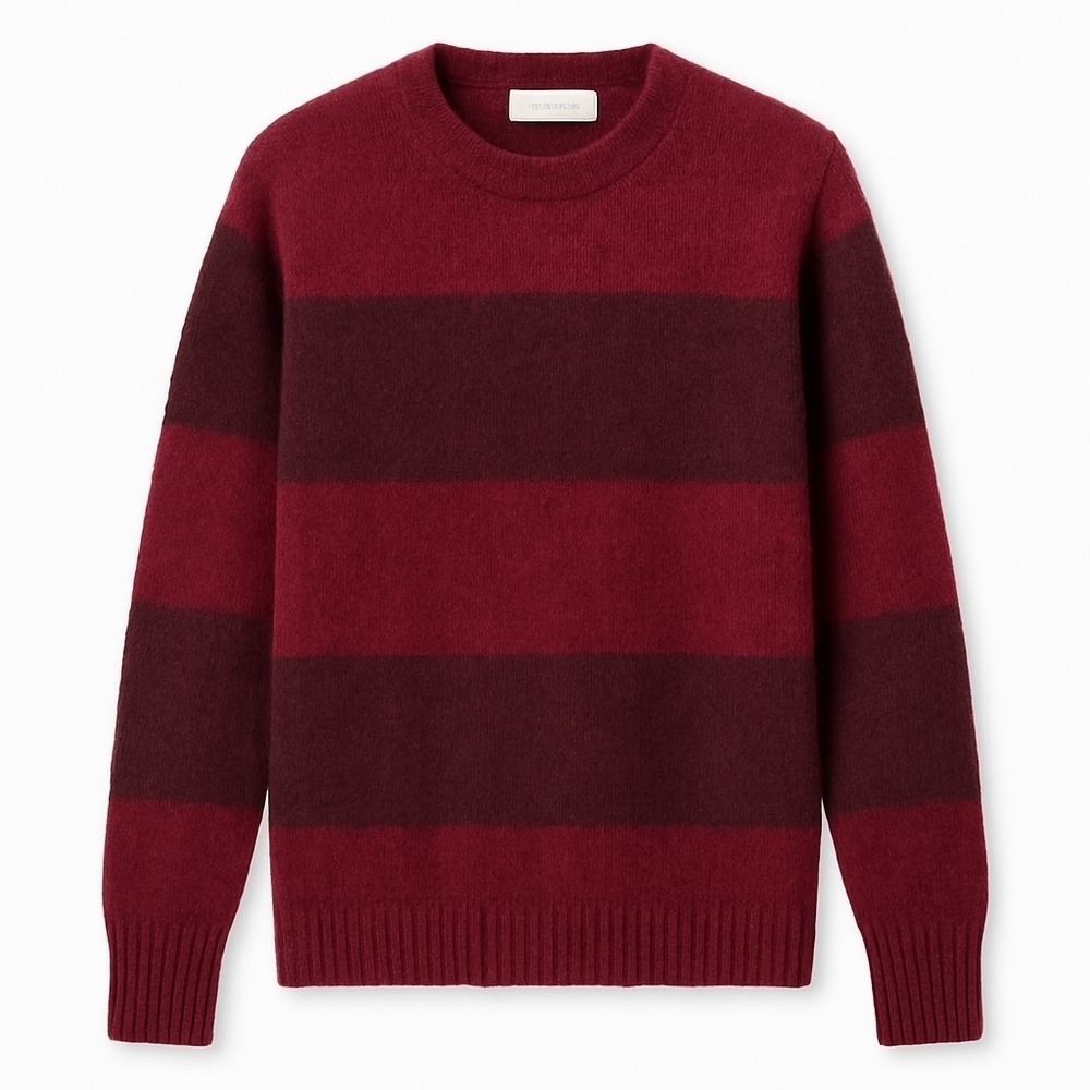 Officine Générale Men’s Scotland Striped Pure New Wool Sweater Burgundy Plum S